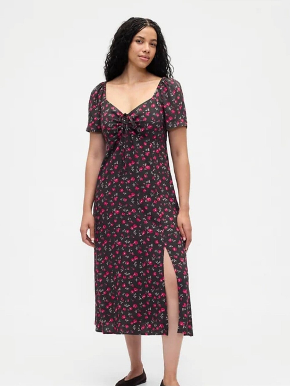 GAP Black Maxi Dress with Pink Rose Print